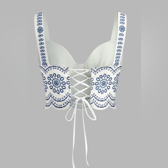 Commense SET Blue and White Maxi Skirt and corset crop top. NWT size Large - Picture 3 of 5